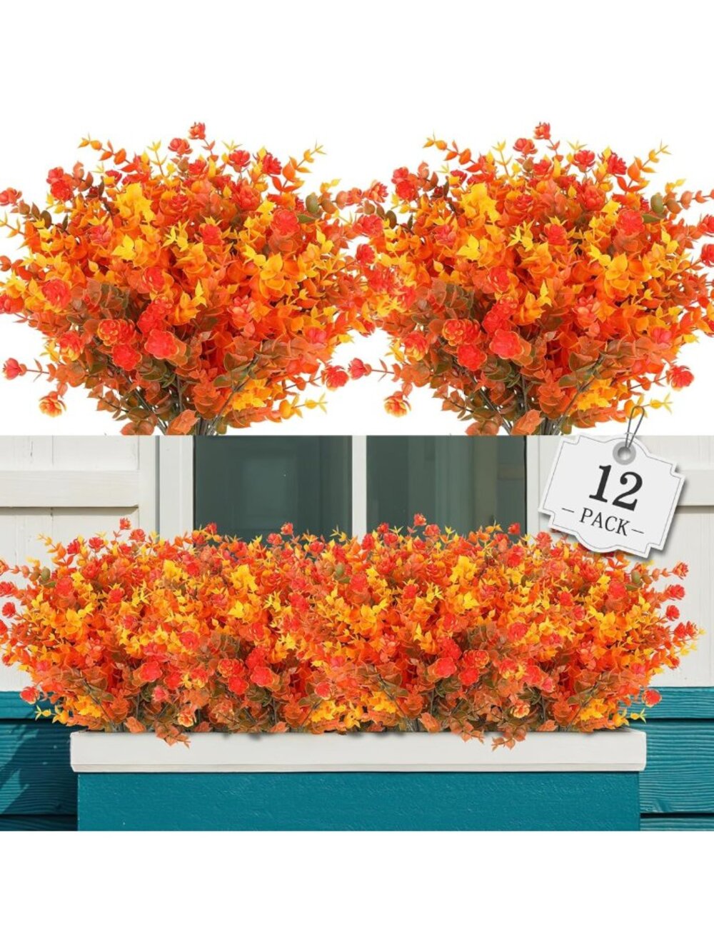 12 Bundles Faux Fall Flowers - No Fade Plastic Plants for Indoor/Outdoor Decor